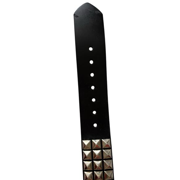 Studded 3 Row Silver Pyramid USA Made Belt Genuine Leather Punk Rock Gothic - Picture 4 of 7